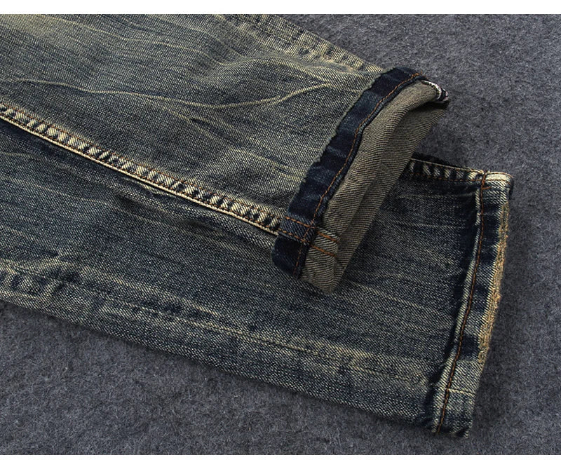 Newly Vintage Fashion Men Jeans Retro Washed Elastic Slim Fit Ripped Jeans Men Italian Style Designer Casual Denim Pants Hombre
