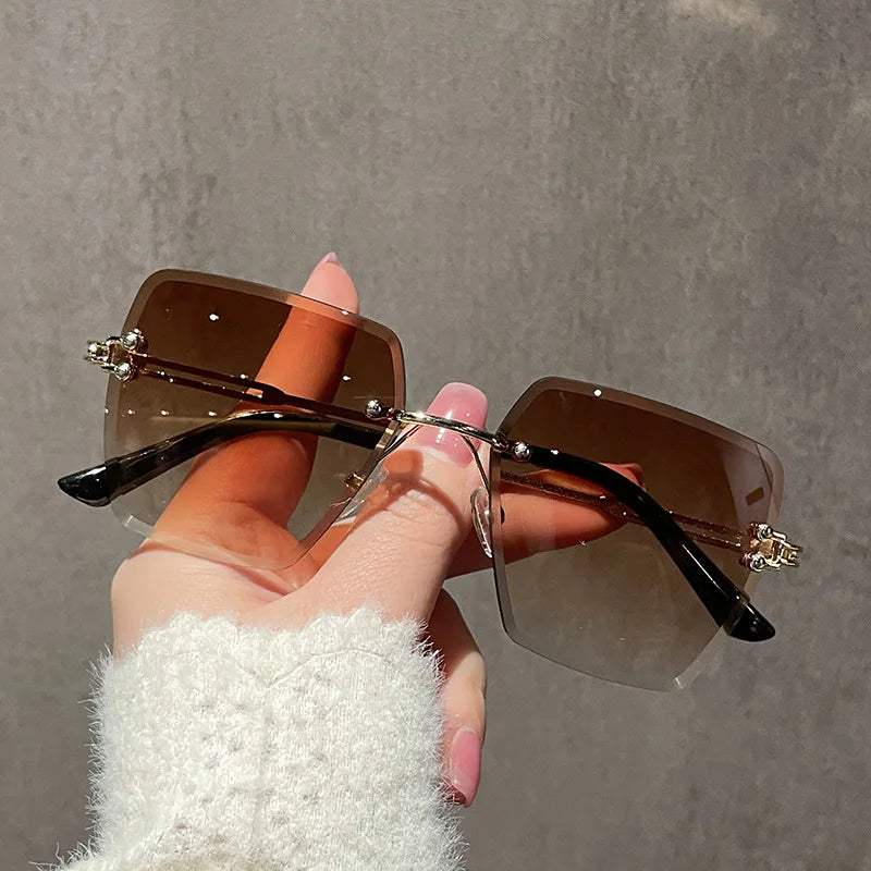 2024 Trendy Polygonal Gradient Men Sunglasses New Frameless Cut Edge Sunglasses for Women Sunscreen and Shading Sunglasses