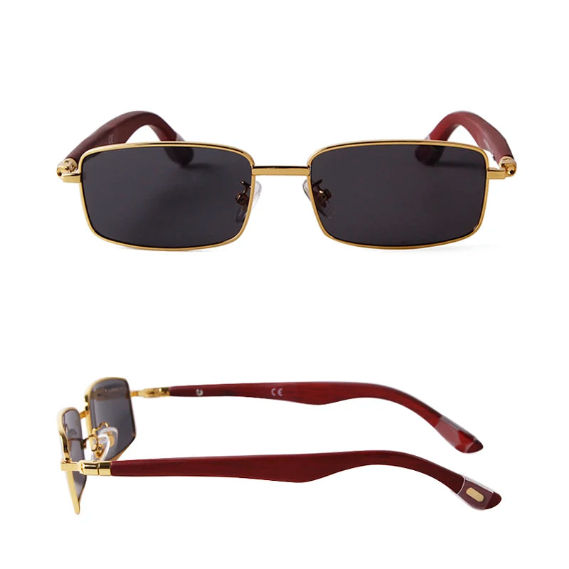 Luxury Brown Rimless Rectangle Men Sunglasses Clear Lens Wood Square Sun Glasses Spectacle Plain Frameless Women Eyewear Shades