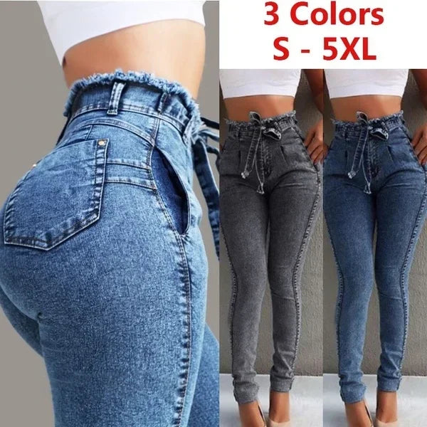 Women High Waist Denim Pants Plus Size Sexy Stretchy Slim Elastic Hips Pants Pencil Pants Trouser Plus Size Sexy Mom Jeans 2025