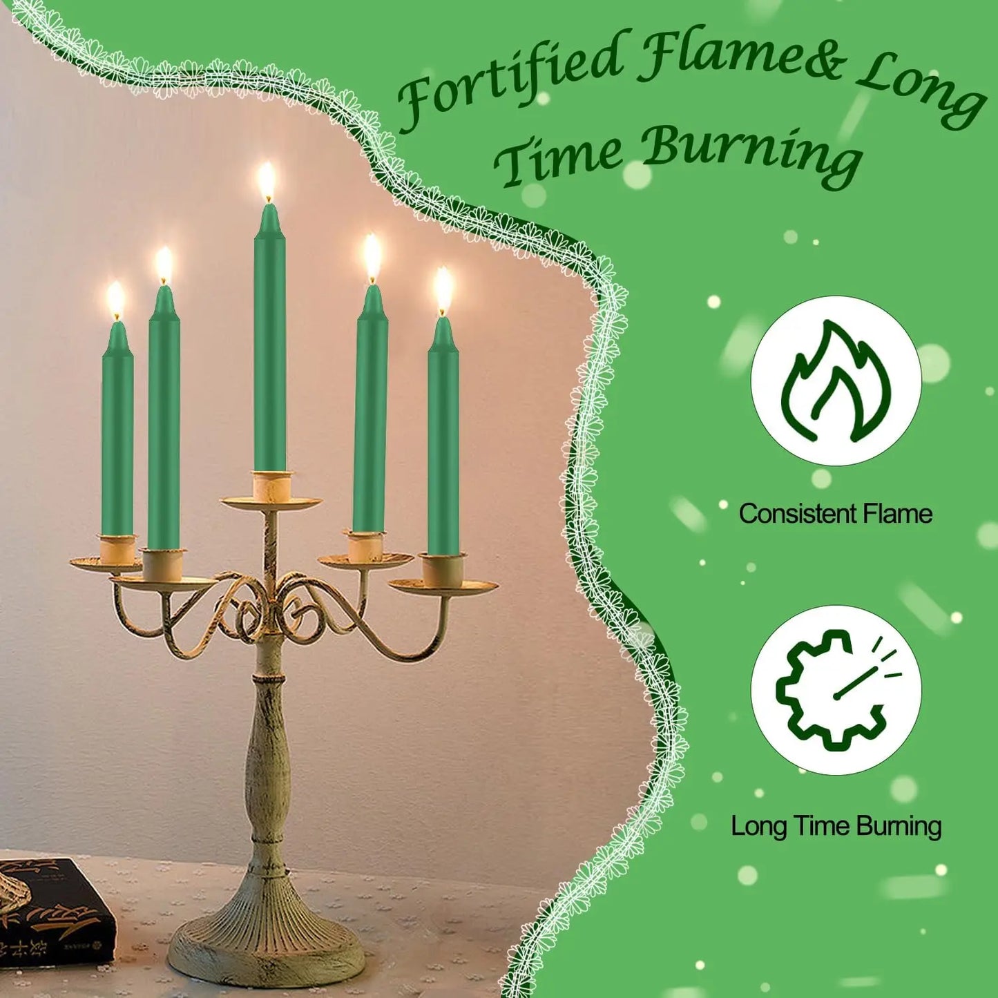 24 Pieces of 4英寸 Green Wax, Drip-Free, Smoke-Free, Fragrance-Free, Home Dinner Candles, Hand-Pulled, High-Quality, Suitable for Church, Family, Wedding, Party, Seasonal Celebrations, Emergency Situations and Home Decorati