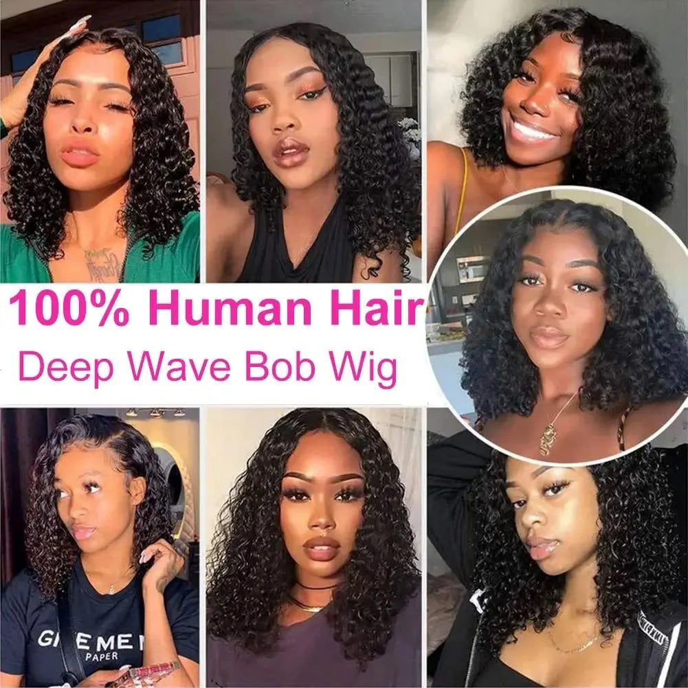 YKB 16 18 Inch Short Bob Wig Human Hair Curly Wigs 13x6 Lace Frontal Preplucked Glueless 6x6 Lace Closure Deep Wave 220 Density