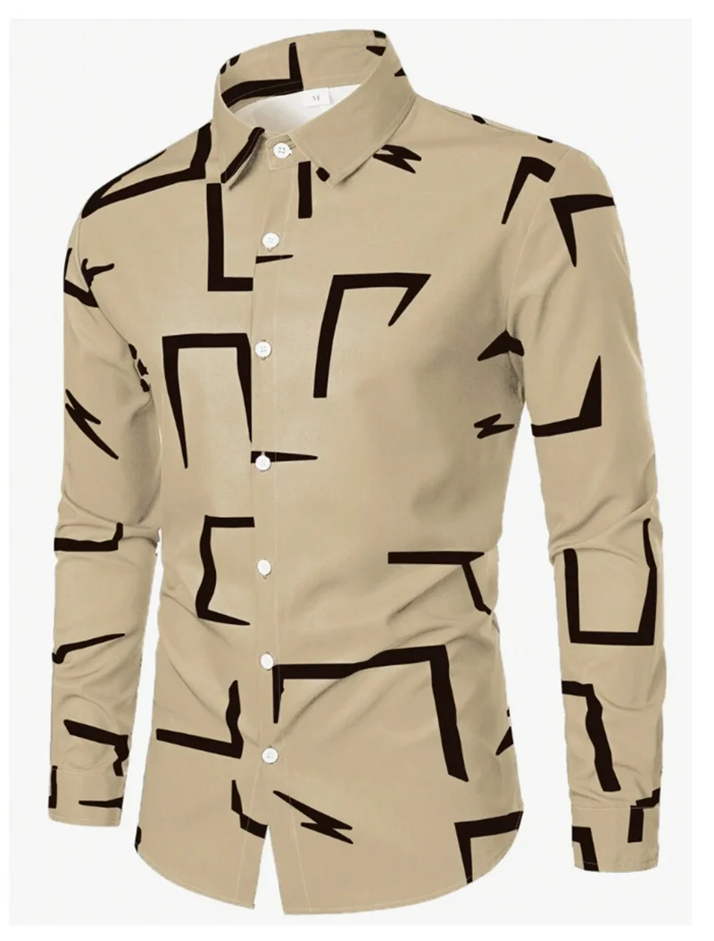 Men's casual versatile fashion street men's shirt lapel single-breasted long-sleeved men's simple geometric long-sleeved shirt