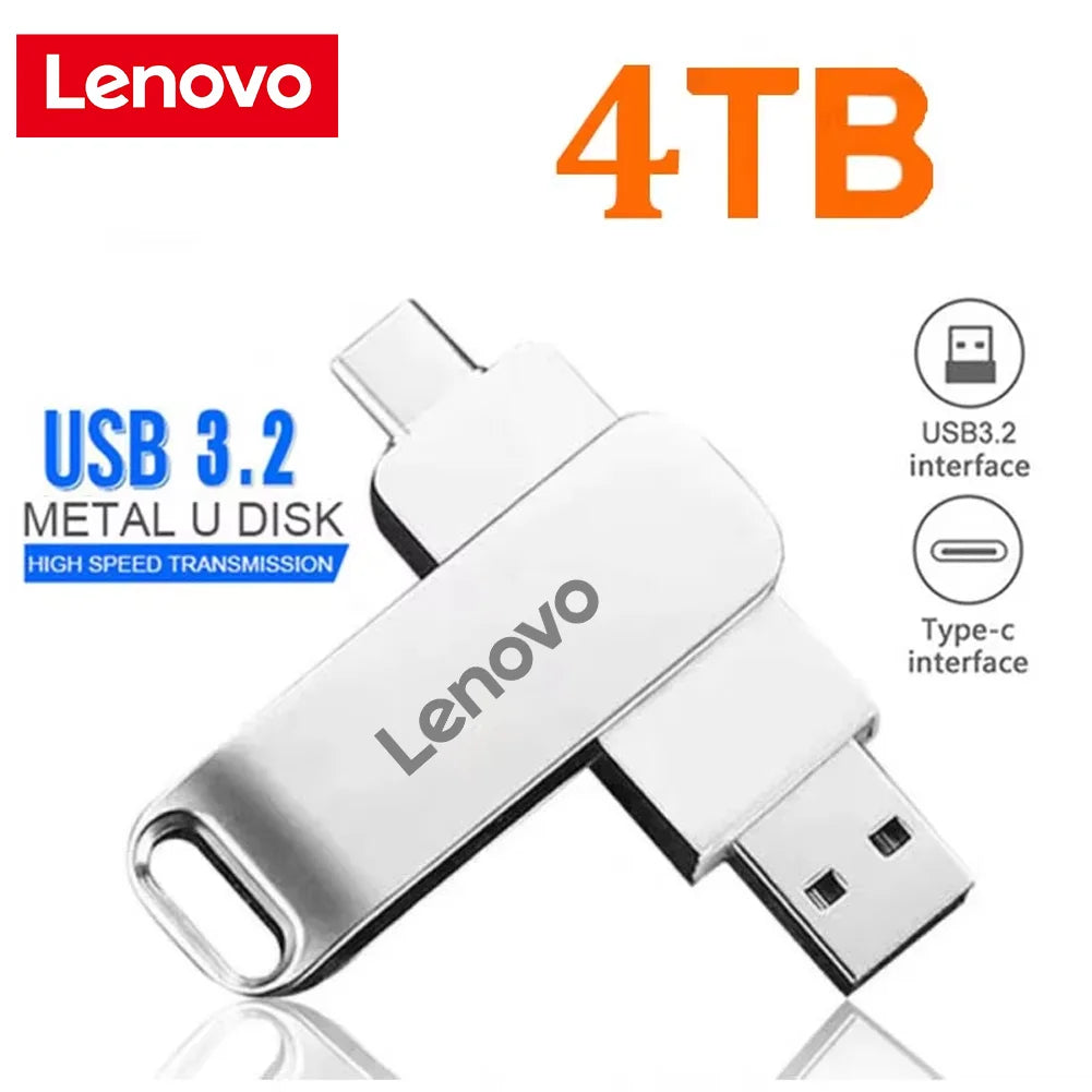 Lenovo 16TB USB 3.0 Flash Drive U Disk Type-C Interface High Speed Transfer 8TB 4TB Large Capacity Metal Pendrive Memoria Stick
