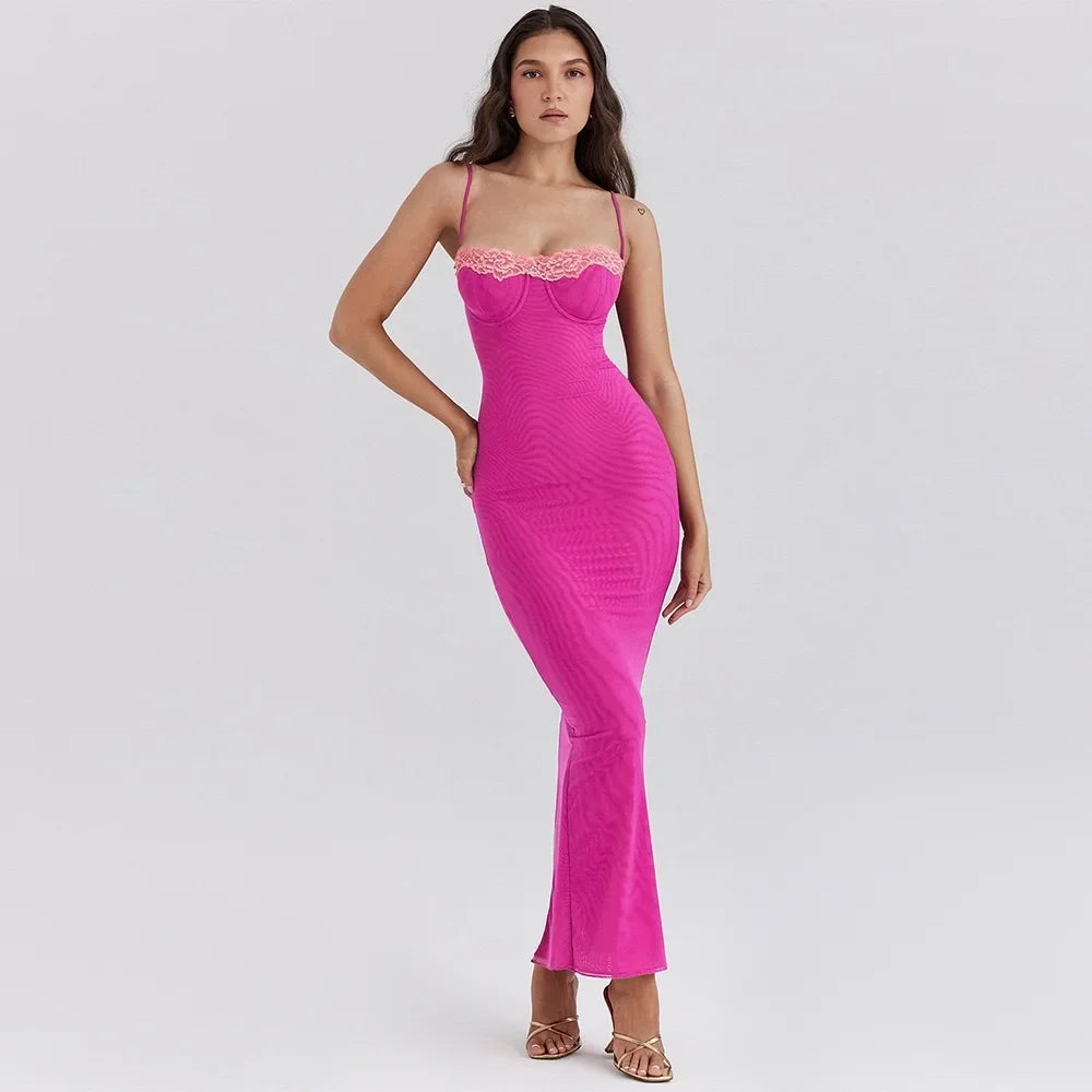 Sexy Long Dress Women's European American Style Summer New Arrival Lace Trimmed Tank Dress Sleeveless For All Occasions