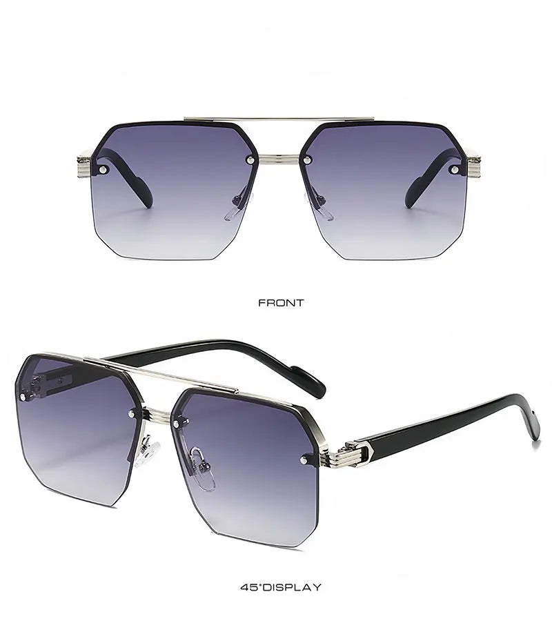 Oversize Retro Double Bridges Polygon Square Metal Men Sunglasses Fashion Gradient Shades UV400 Trending Women Sun Glasses
