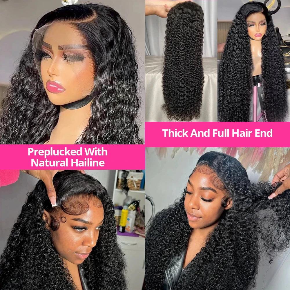 250 Density Curly 13x6 HD Lace Frontal Wigs Human Hair 40 46Inch Brazilian Deep Wave Transparent Lace Front Wig 100% Human Hair