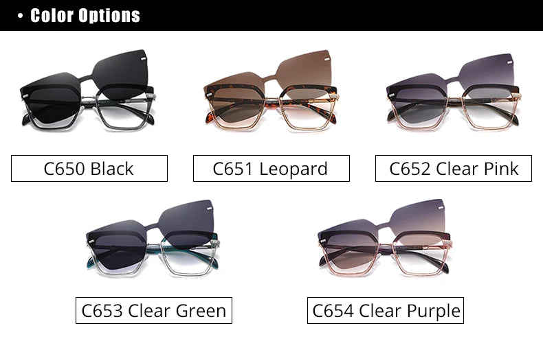 Ralferty Designer Polarized Sunglasses Women 2 In 1 Clips On Glasses Female Spectacles Frame Cat Eye Glasses 0 Diopter Eyewear