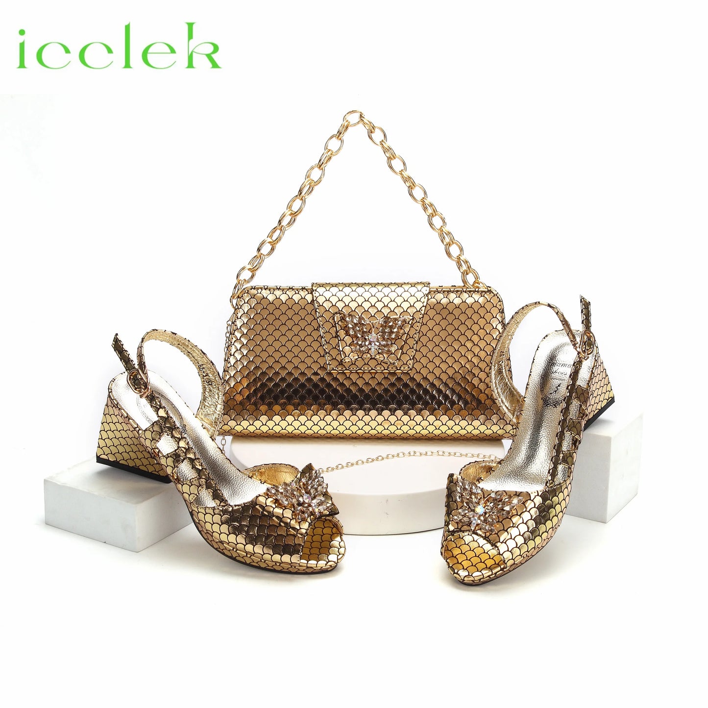 Royal Blue 2024 New Fashionable Summer Hollow Pattern Design Comfortble Heesl Sandal with Bag Set For Wpmen Party