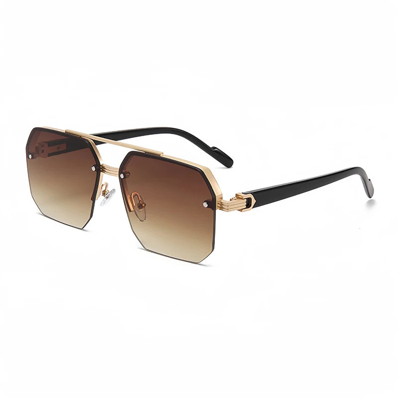 Oversize Retro Double Bridges Polygon Square Metal Men Sunglasses Fashion Gradient Shades UV400 Trending Women Sun Glasses