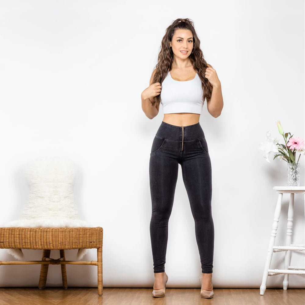 Shascullfites Melody High Waisted Skinny Jeans For Women Black Denim Jean Elastic Waist Bum Lift Jeggings