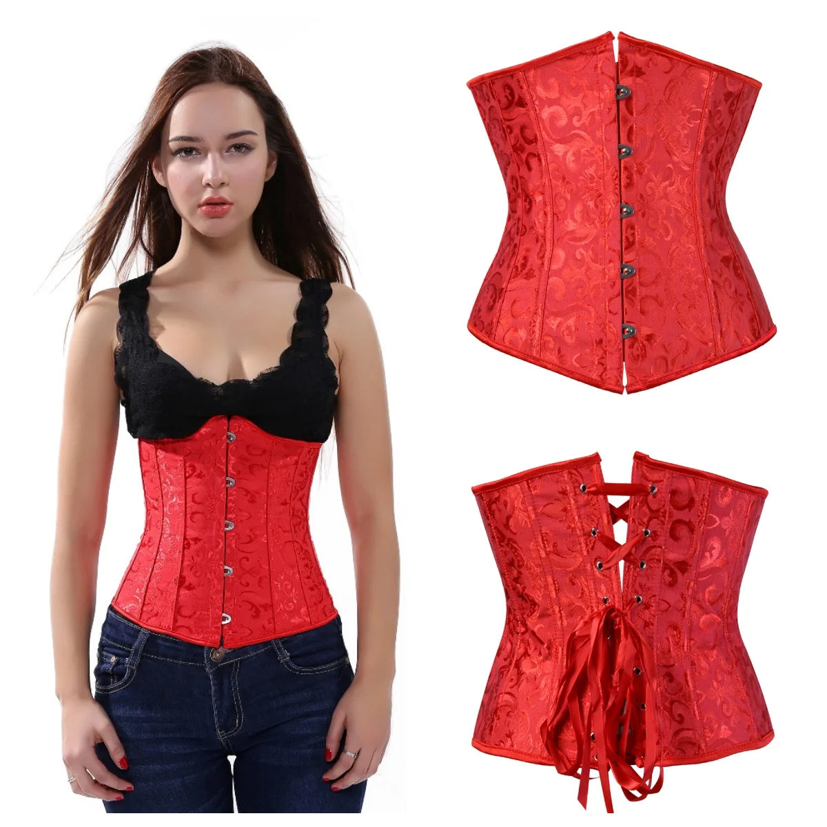 Women's Corset Underbust Floral Gothic Corsets Sexy Jacquard Bustiers Waist Trainer Bustier Woman Carnival Costume Plus Size
