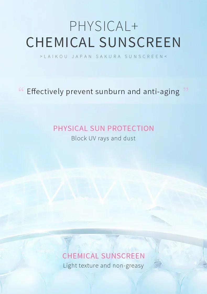 LAIKOU SPF 50 PA+++ Sakura Sunscreen For Face Body Neck Solar Blocker Long-Lasting Sun Block Facial Sunscreen Sun Cream 50g