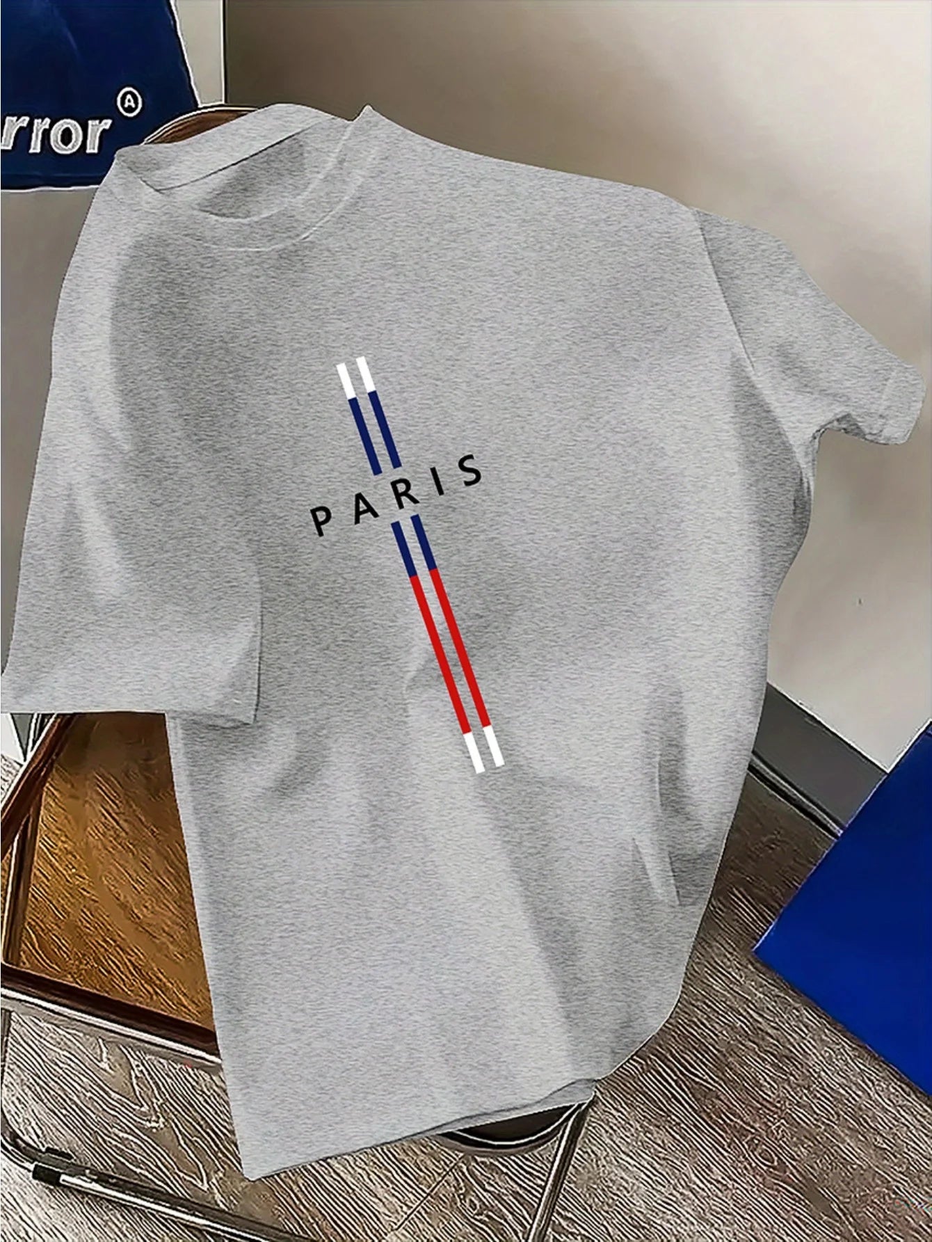 Summer men's 100% pure cotton casual loose fit plus size PARIS letter pattern printed round neck short sleeved T-shirt top