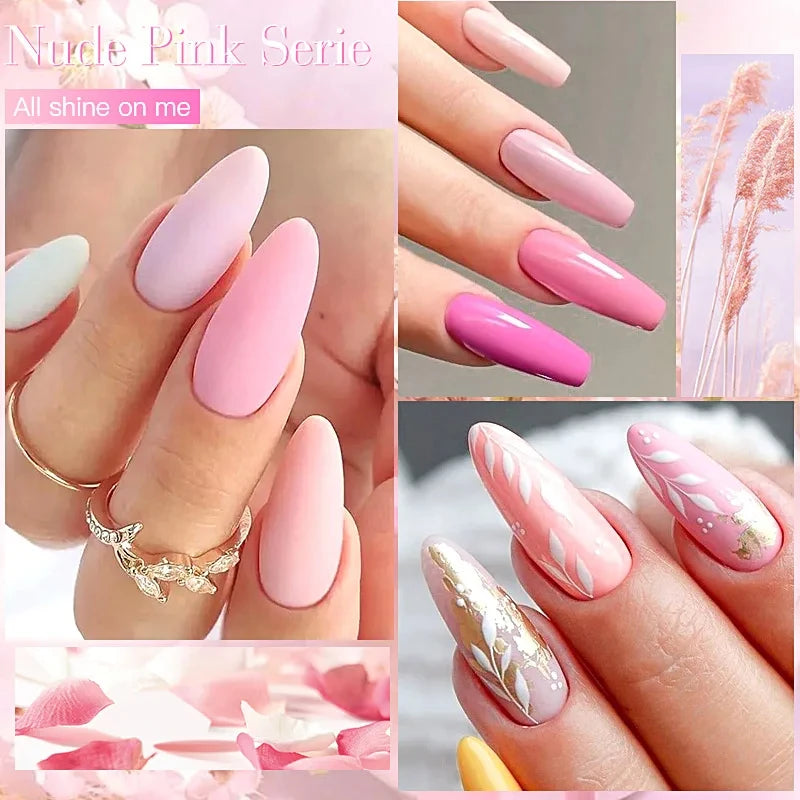 6Pcs/Set Blue Glitter Bright Gel Nail Polish Set Semi Permanent Spring Summer Colors Series Soak Off UV Nail Art Gel Varnish