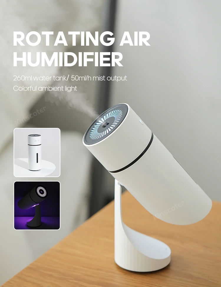 260ML Wireless Air Humidifier USB Aromatherapy Diffuser 1000mAh Rechargeable Battery Ultrasonic Cool Mist Maker Quiet Fogger