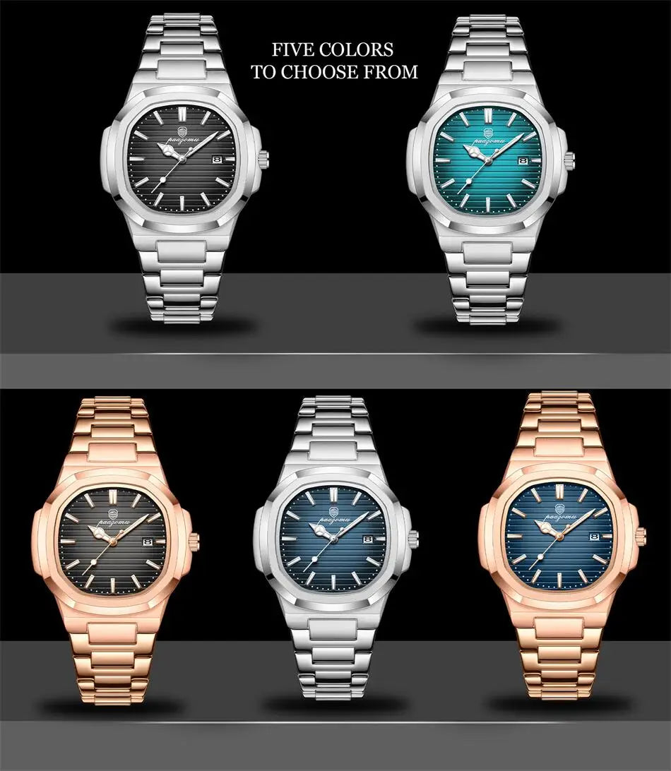 PAAZOMU Luxury Watch 2025 New Business Waterproof Male Clock Luminous Date Stainless Steel Square Quartz Men Watch reloj hombre