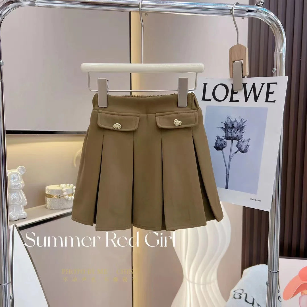 Girls' Summer Set 2024 New Children's Clothing Korean Edition Sleeveless Tank Top Pleated Skirt Two Piece Set Kids Outfits