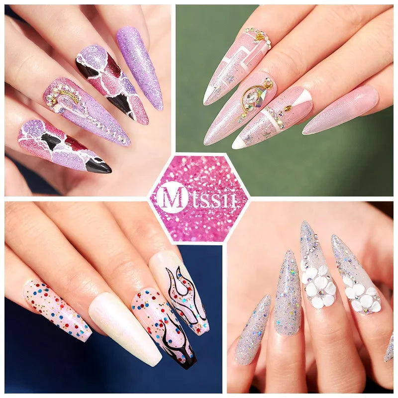 6Pcs/Set Blue Glitter Bright Gel Nail Polish Set Semi Permanent Spring Summer Colors Series Soak Off UV Nail Art Gel Varnish