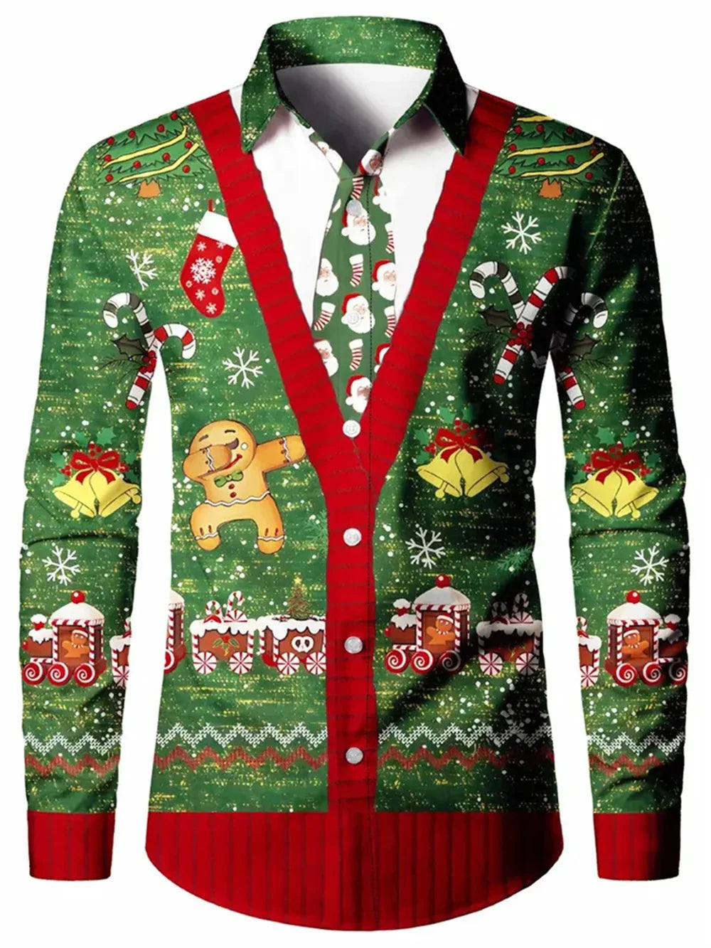 men's Long Sleeves shirt Christmas tree white snow 3D print Christmas classic style long sleeved Shirt fashionable men's shirt
