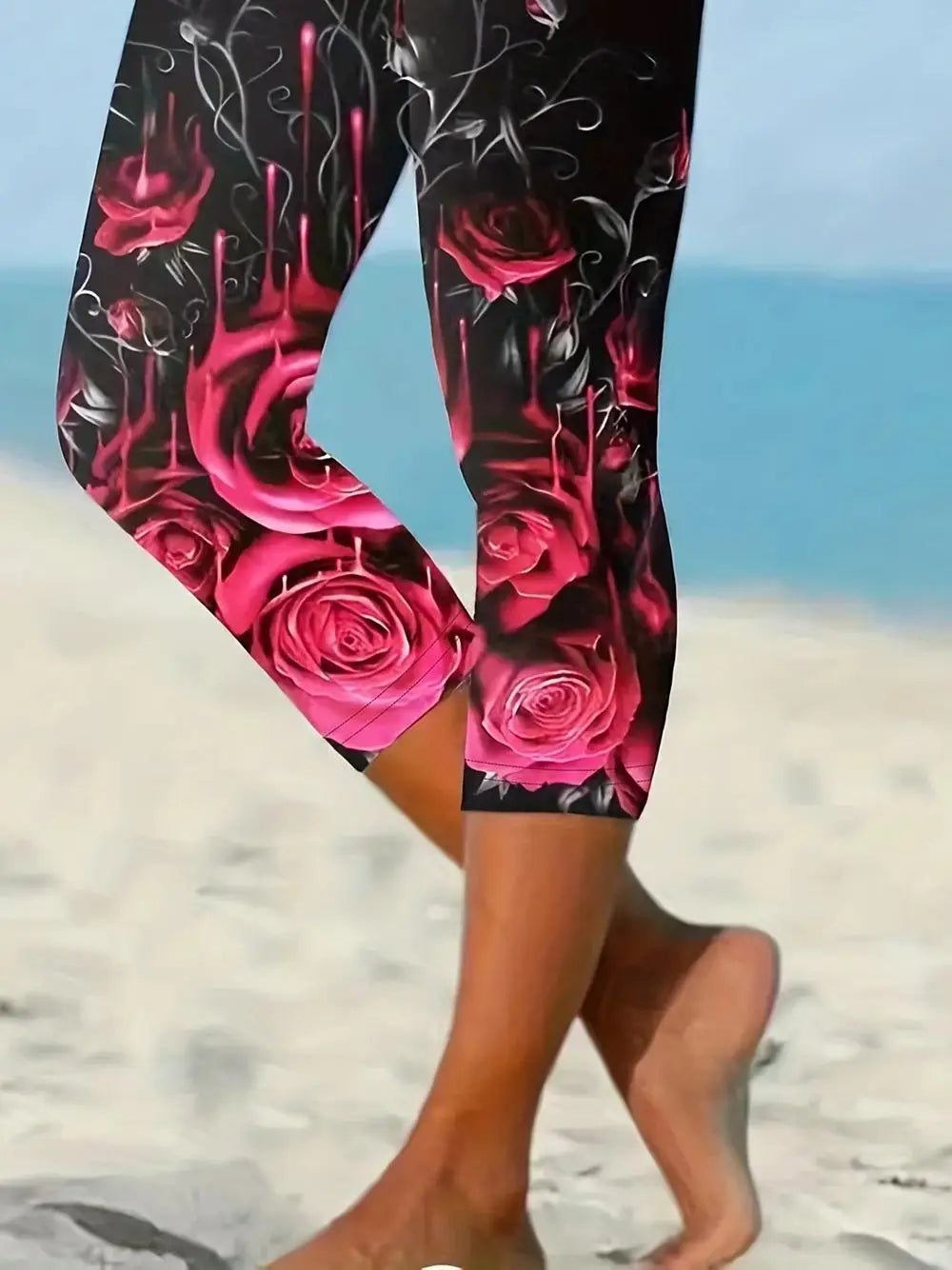 Plus Size 1XL-5XL Women's Fashion Home Leggings Women's Yoga Pants Floral Print Casual Seven-quarter Leggings