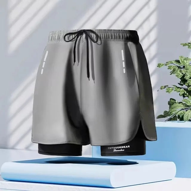 Men's Aloe Pants Athletic Shorts Two-Layer Swim Trunks: Quick-Drying, Stylish & Comfortably Fit for Beach, Pool & Hot Spring