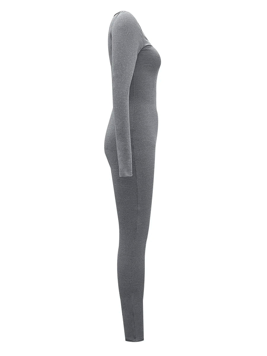 LW Spring Summer Women Casual Fashion V-Neck Long Sleeve Zipper Design Skinny One-Pieces Sportswear Outfits Jumpsuit