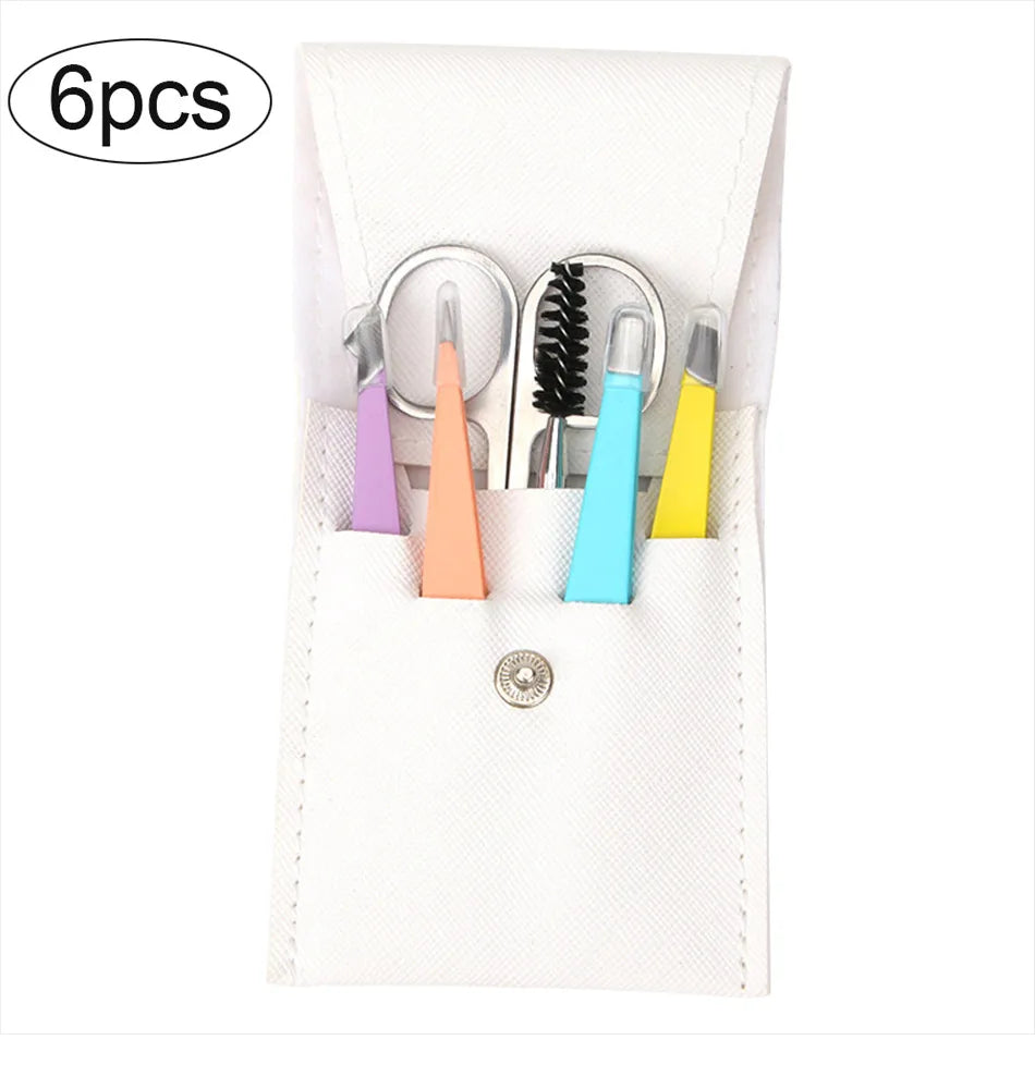 4/6Pcs Eyebrow Hair Removal Tweezers Set Brows Lashes Brows Face Trimming Forceps Scissors With Leather Case Beauty Makeup Tools