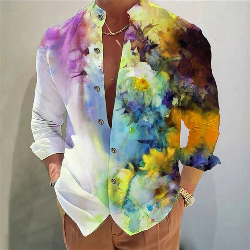 Men's shirt long-sleeved colorful fashion cardigan shirt Hawaiian 3D printed shirt XS-6XL super large size shirt soft fabric