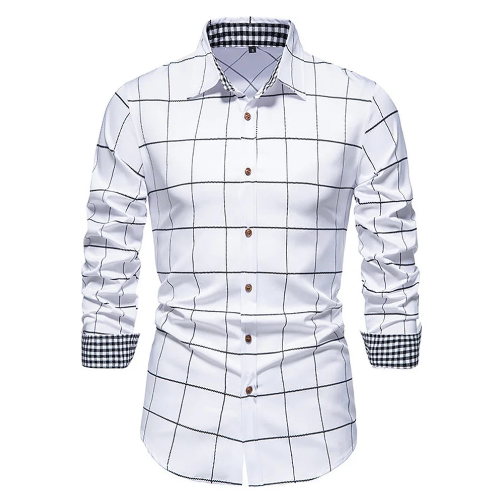 Plaid 10 Color Men's Shirt Single Breasted Slim Fit Button Long Sleeve Shirt Fashion Breathable Men's Clothing Oversized Design