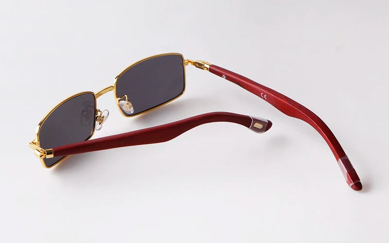 Luxury Brown Rimless Rectangle Men Sunglasses Clear Lens Wood Square Sun Glasses Spectacle Plain Frameless Women Eyewear Shades