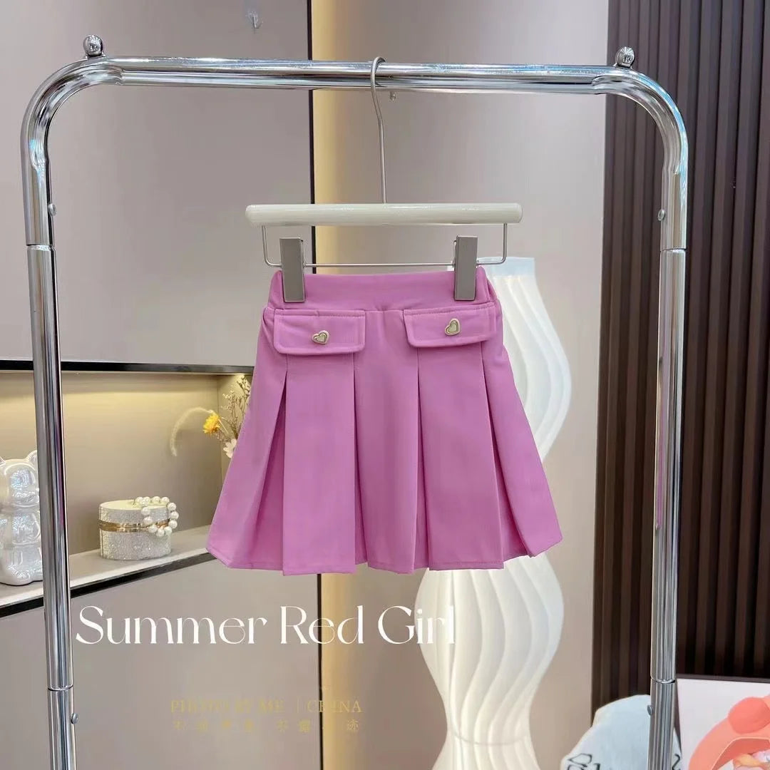 Girls' Summer Set 2024 New Children's Clothing Korean Edition Sleeveless Tank Top Pleated Skirt Two Piece Set Kids Outfits