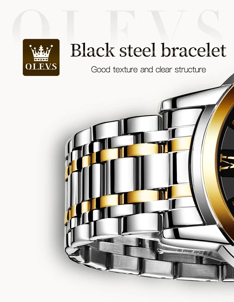 OLEVS Skeleton Watch Men Waterproof Luminous Casual Automatic Mechanical Watche Sports Men Black Steel Wristwatch Reloj Hombre