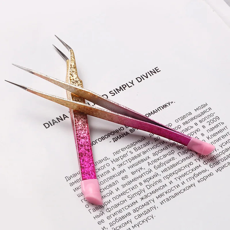Double Ended Silicone Nail Art Tweezers with Pressing Head, Stickers, Rhinestones Pick Up Clip, Eyelash Extension, Makeup Tools