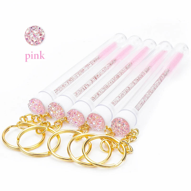 10 Pcs Tube Eyelash Brush With Gold Keychain Glitter Mascara Wand For Women Lash Extension Micro Comb Container Makeup Tools