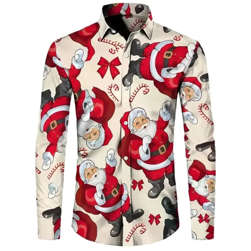 men's Long Sleeves shirt Christmas tree white snow 3D print Christmas classic style long sleeved Shirt fashionable men's shirt