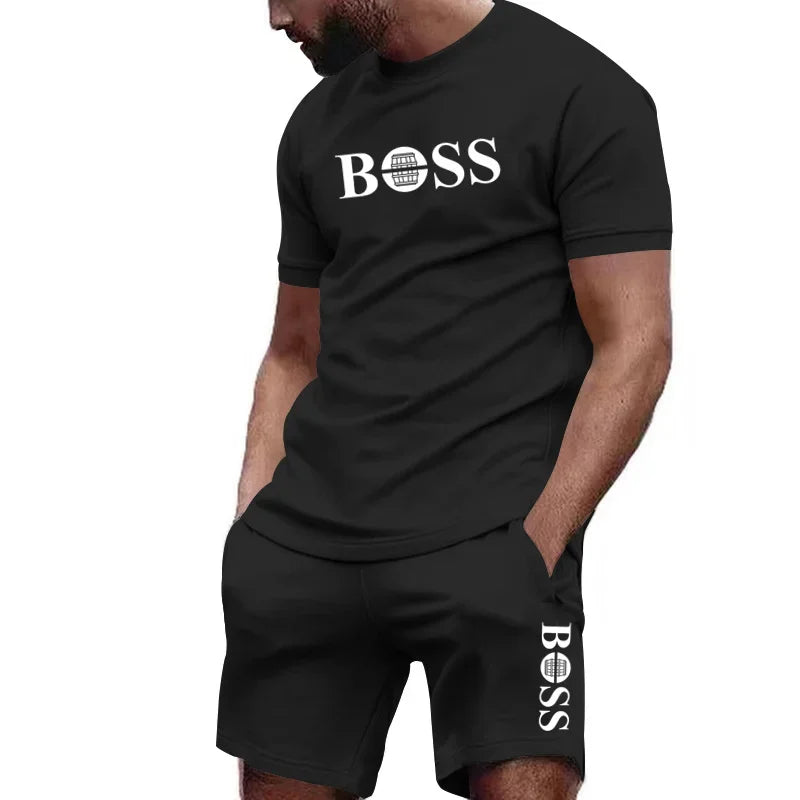Men's two-piece sportswear, short sleeved T-shirt and pants set, running and fitness sportswear, summer 2024, big discount, 2024