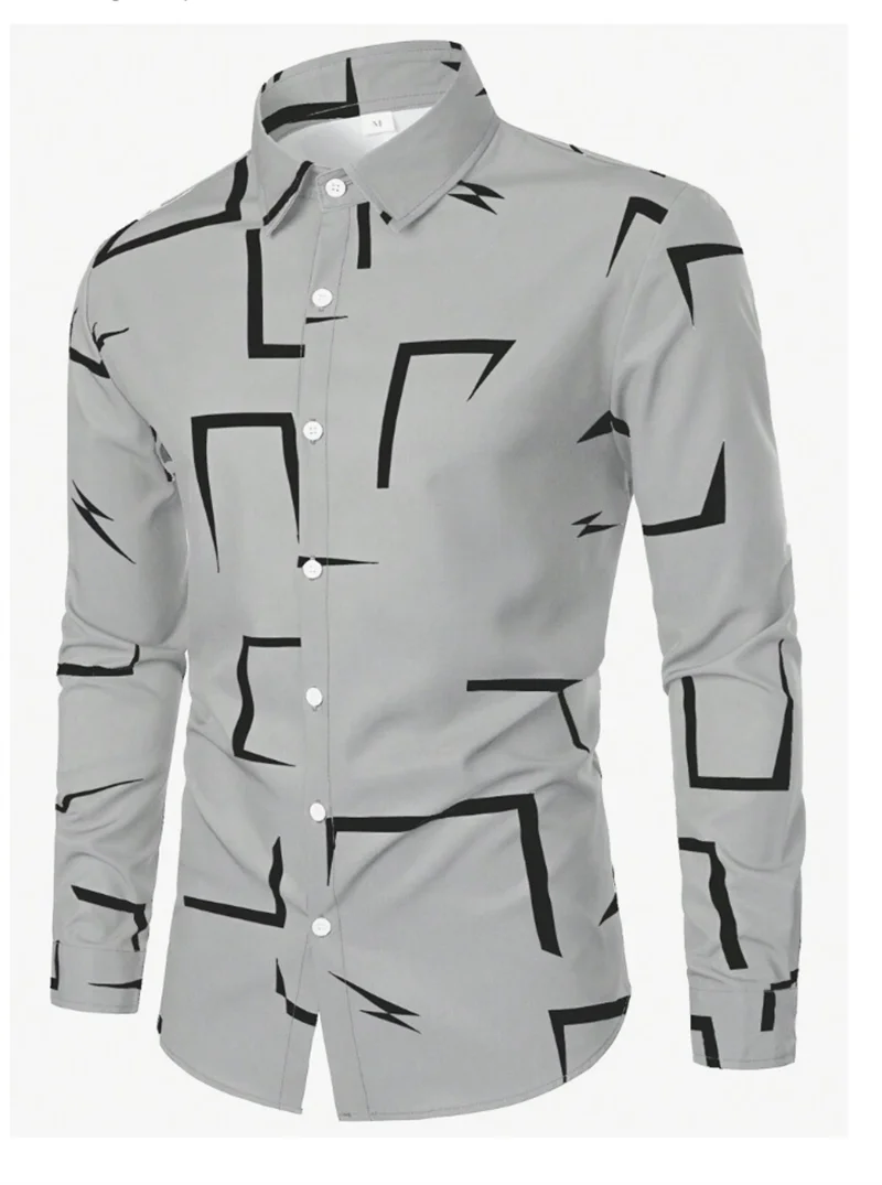 Men's casual versatile fashion street men's shirt lapel single-breasted long-sleeved men's simple geometric long-sleeved shirt