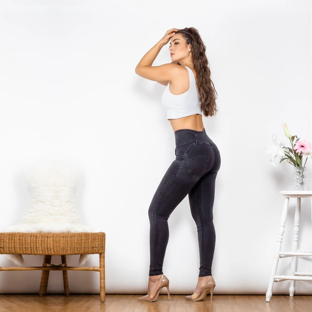 Shascullfites Melody High Waisted Skinny Jeans For Women Black Denim Jean Elastic Waist Bum Lift Jeggings