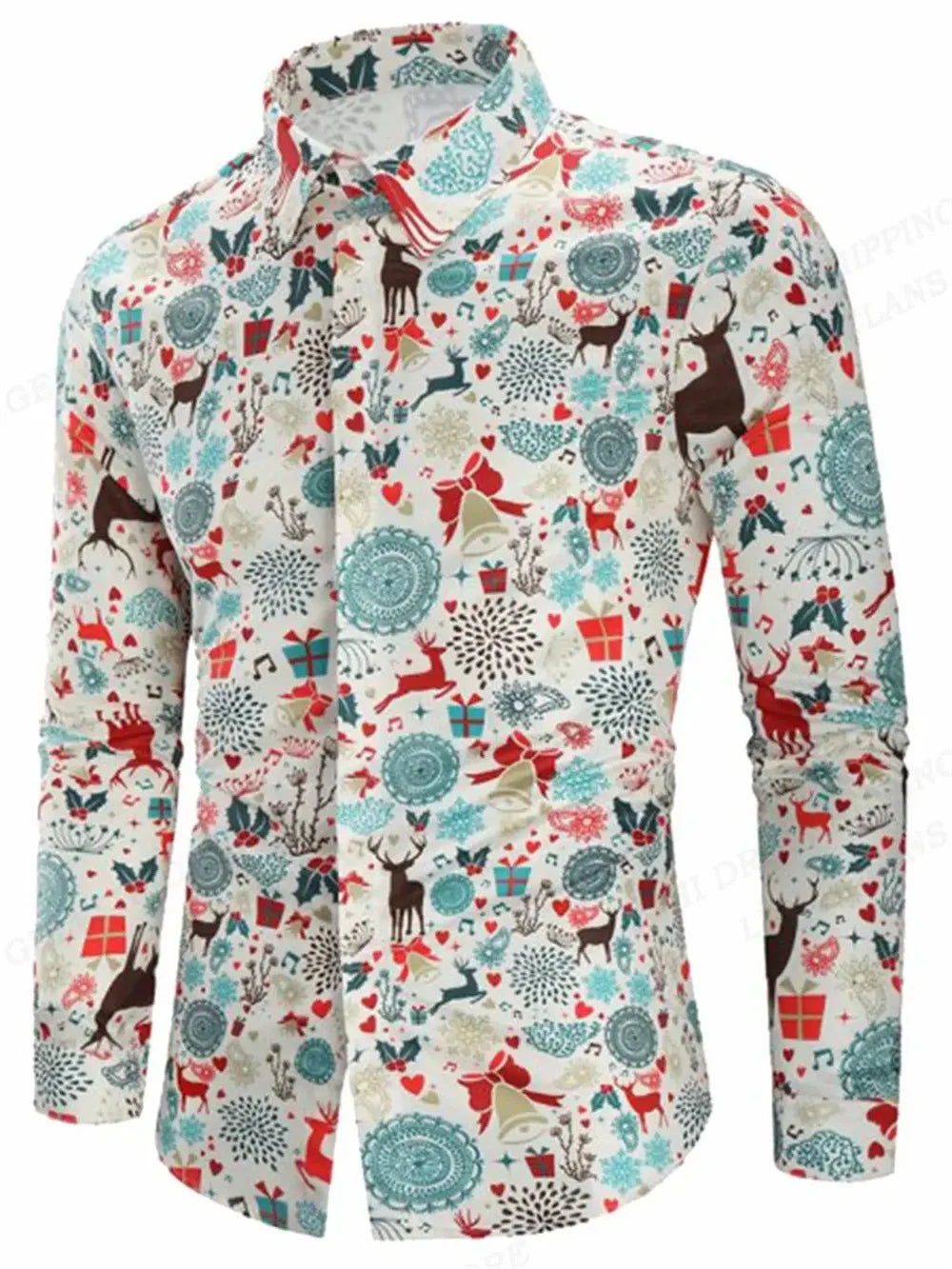 men's Long Sleeves shirt Christmas tree white snow 3D print Christmas classic style long sleeved Shirt fashionable men's shirt