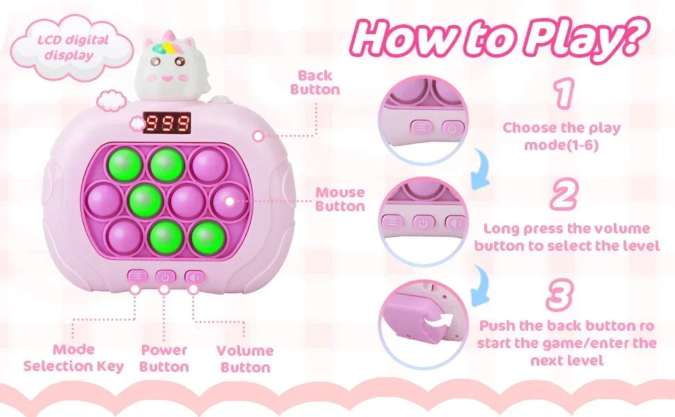 999 Level Electronic Pop Quick Push Bubbles Game Machine Kids Cartoon Fun Squeezing Toys Anti Stress Sensory Bubble Toy Gifts