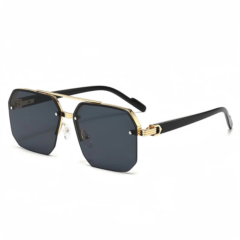 Oversize Retro Double Bridges Polygon Square Metal Men Sunglasses Fashion Gradient Shades UV400 Trending Women Sun Glasses