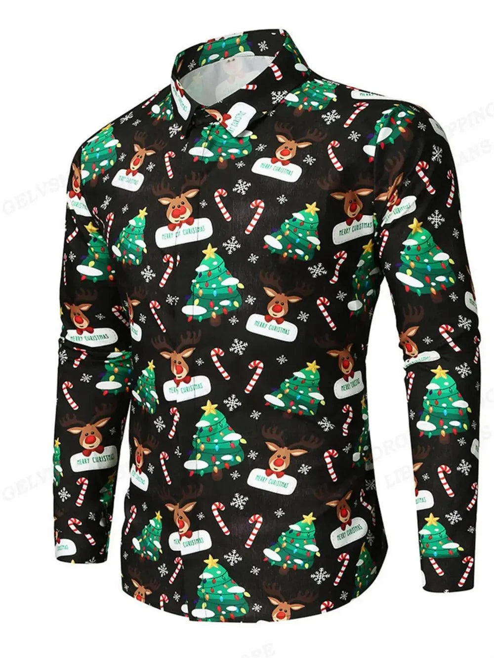 men's Long Sleeves shirt Christmas tree white snow 3D print Christmas classic style long sleeved Shirt fashionable men's shirt