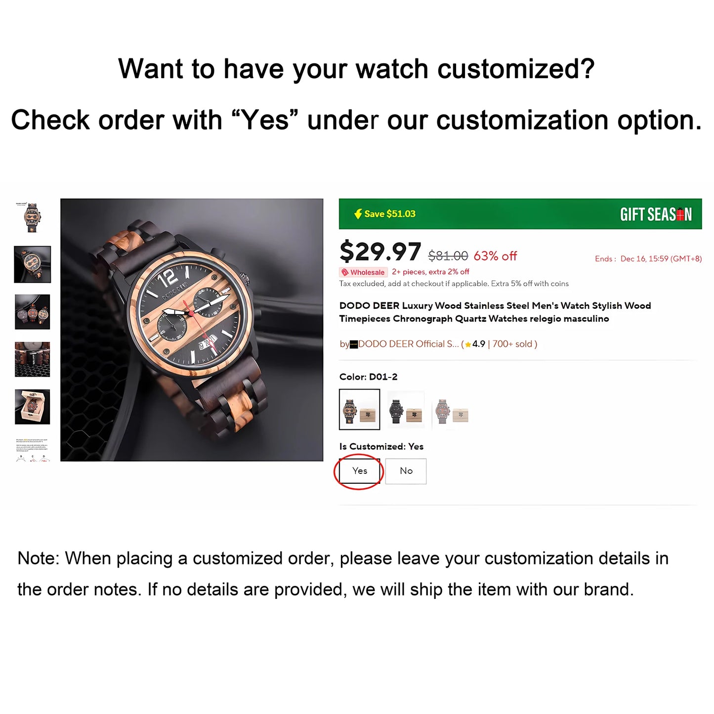 DODO DEER Wood Watch for Men and Women reloj hombre gift custom dropshipping