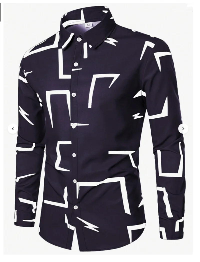 Men's casual versatile fashion street men's shirt lapel single-breasted long-sleeved men's simple geometric long-sleeved shirt