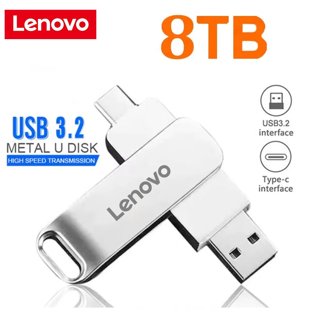 Lenovo 16TB USB 3.0 Flash Drive U Disk Type-C Interface High Speed Transfer 8TB 4TB Large Capacity Metal Pendrive Memoria Stick