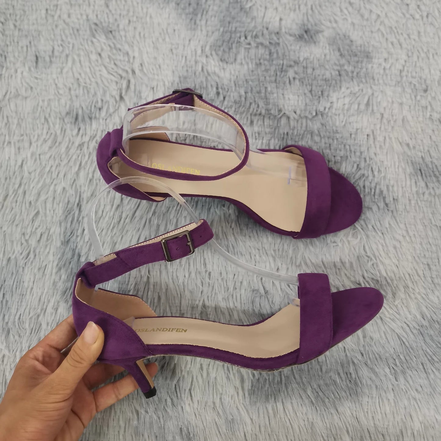 LOSLANDIFEN Summer Low Heels Ankle Strap Sandal Open Toes Sexy High Wedding Party Shoes Plus Size Women Sandals 105-2VE