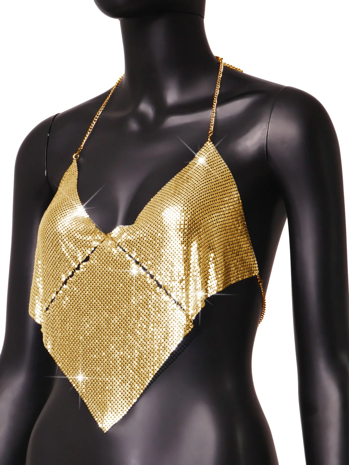 Metal Sequin Top V-Neck Tops Golden Leopard Pattern Nightclub Streetwear for Women Nightclub Party Bounce wear