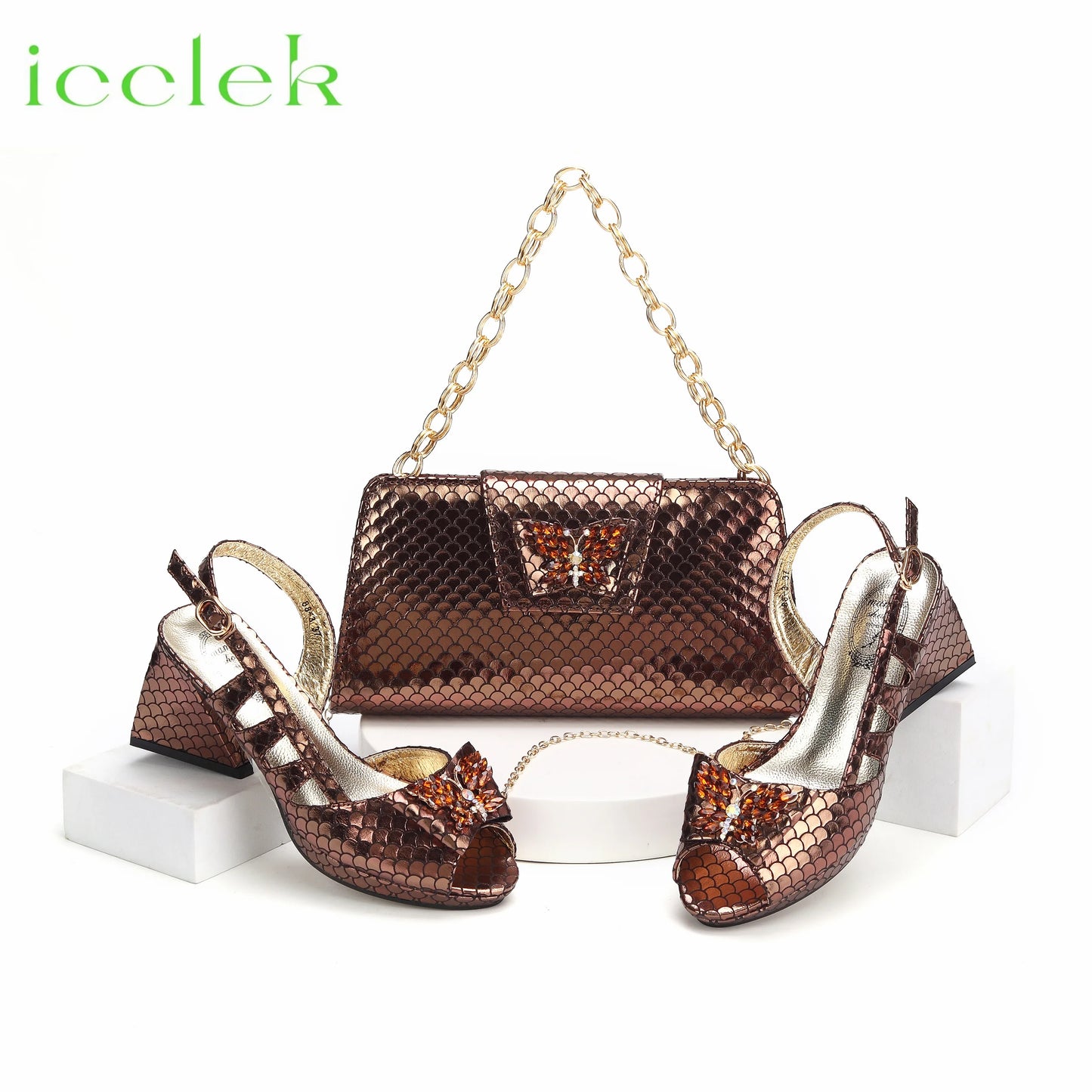 Royal Blue 2024 New Fashionable Summer Hollow Pattern Design Comfortble Heesl Sandal with Bag Set For Wpmen Party