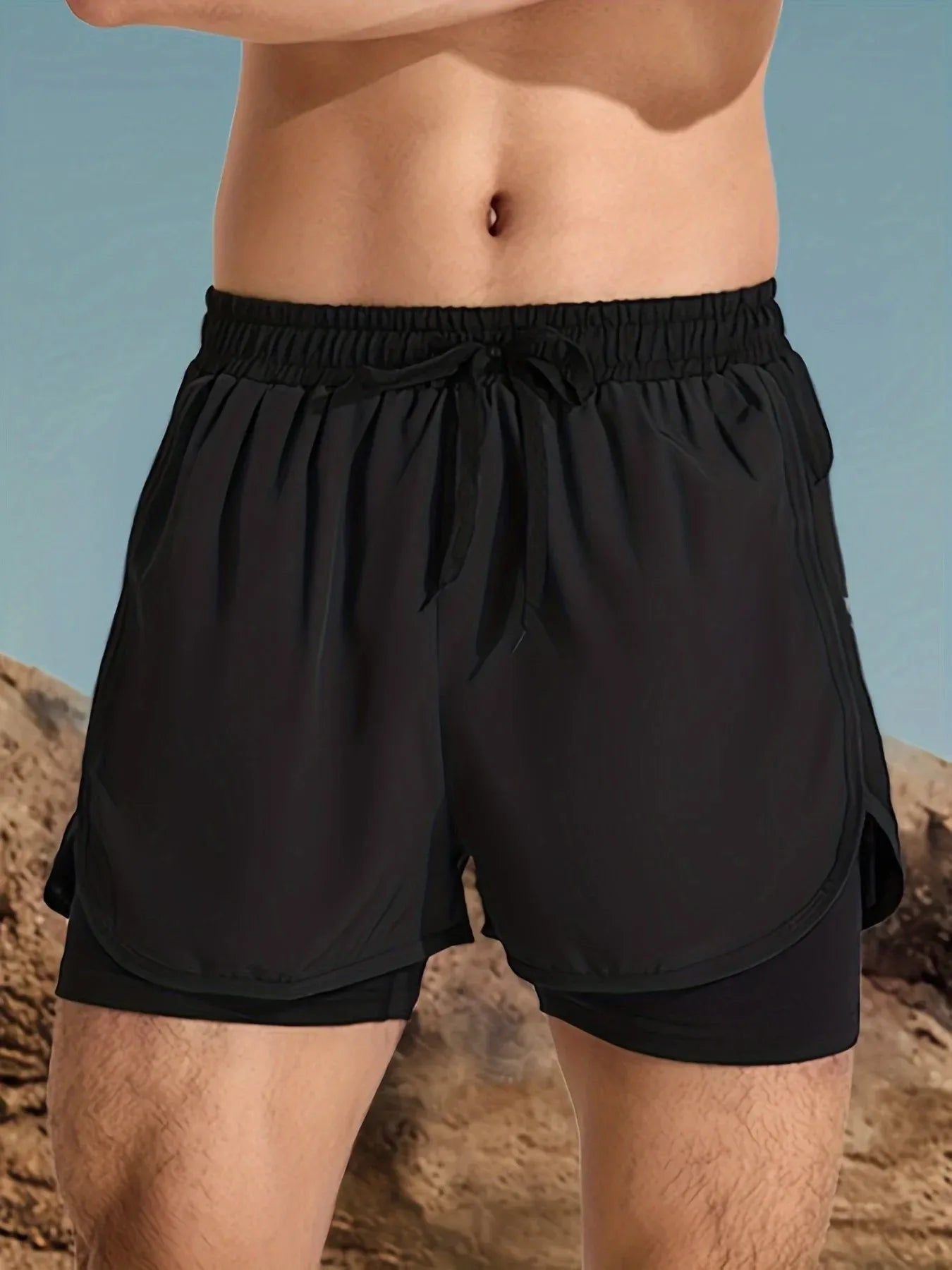 Men's Aloe Pants Athletic Shorts Two-Layer Swim Trunks: Quick-Drying, Stylish & Comfortably Fit for Beach, Pool & Hot Spring